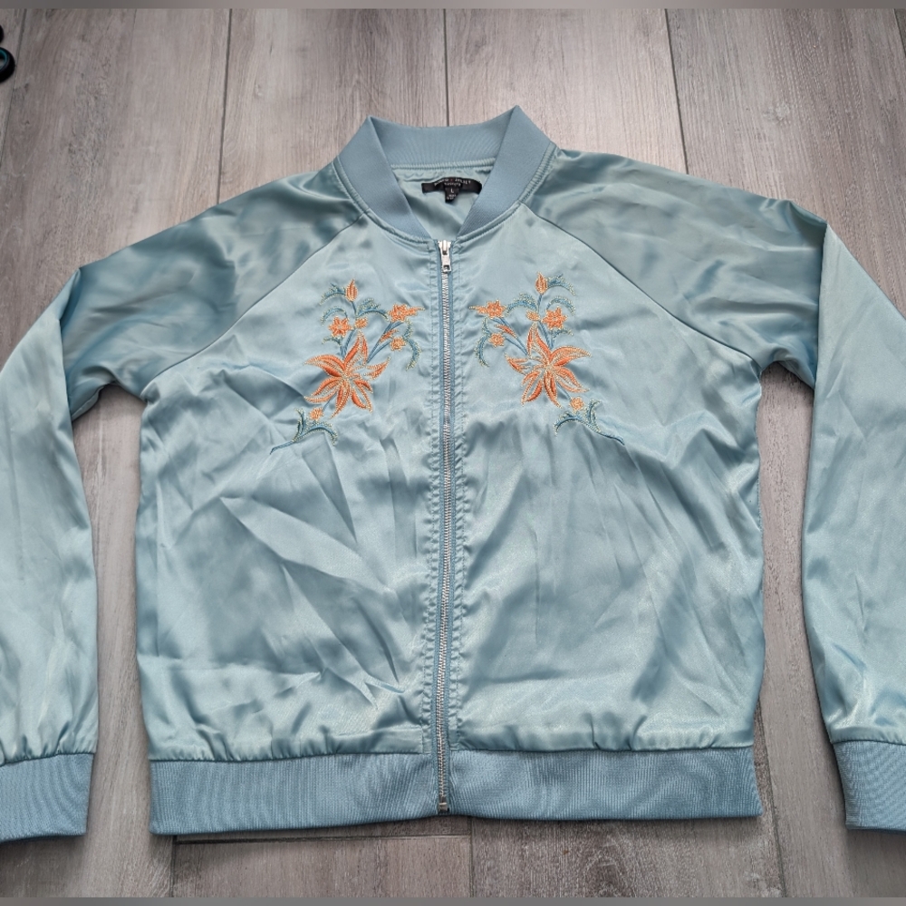 Romeo & Juliet Couture Jacket Large Teal With Floral Embroidery